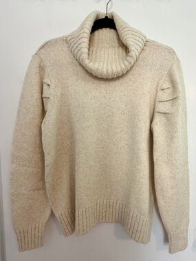 CAbi Cream Rolled Cowl Neck Sweater
